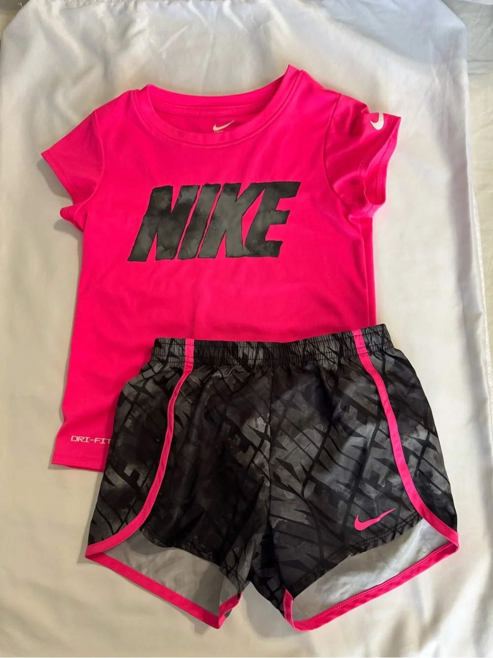 Nike Hot Pink Tee with Black Patterned Shorts